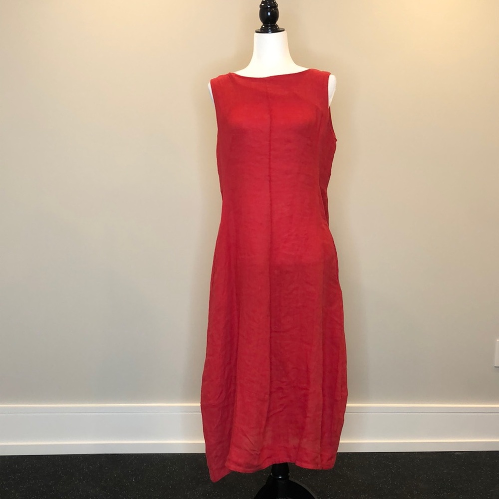 FINAL SALE! Red Linen Piazza Del Tempio Midi Dress